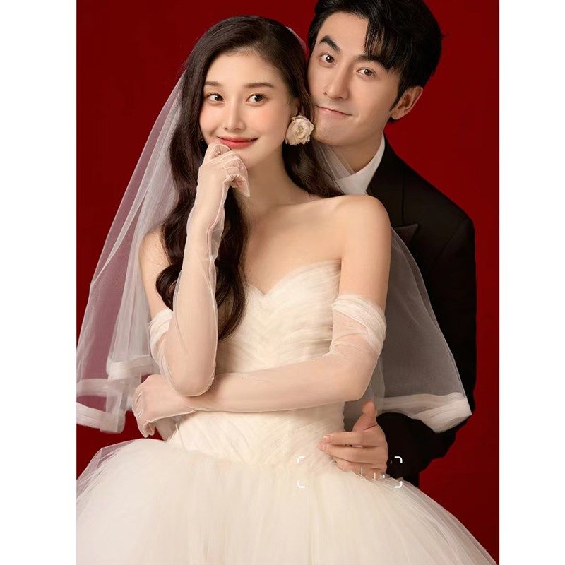 2025新款抹胸显瘦森系婚纱极简风公主蓬蓬裙新娘结婚出门纱齐地仙