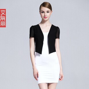 薄外套新款 夏季 外搭开衫 蕾丝网纱短袖 坎肩女 上衣小披肩夏百搭短款