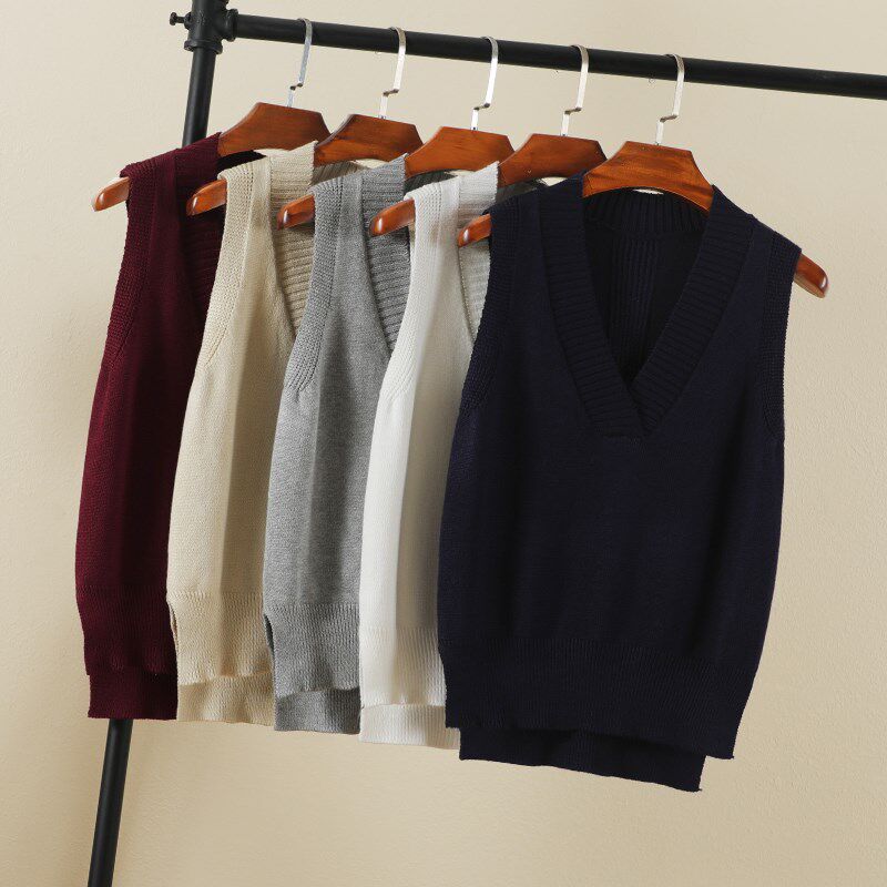2025春秋马甲女士V领无袖外搭叠穿薄款开叉针织小背心马夹毛衣