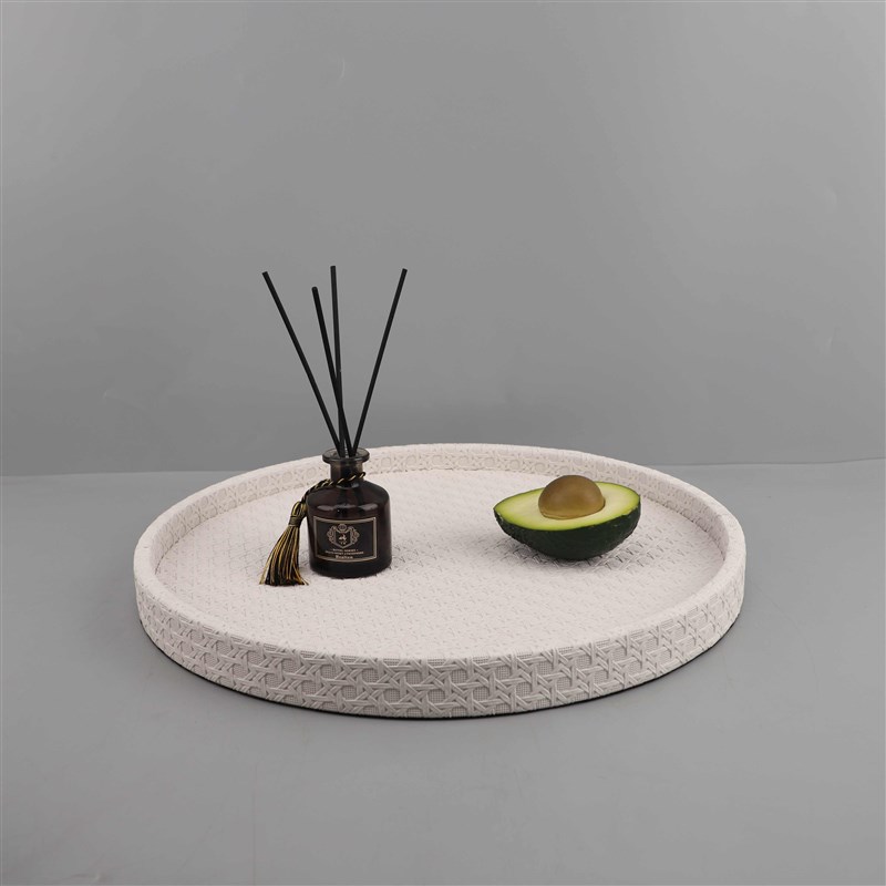 现代简约木质皮革藤格纹托盘摆件客厅卧室玄关茶几电视柜家居饰品