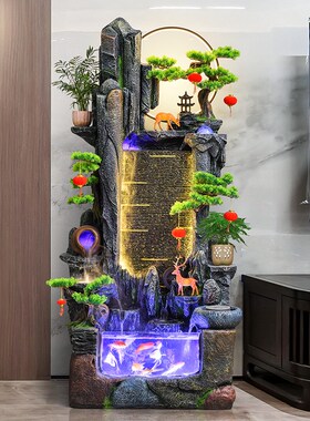 客厅玄关流水摆件假山喷泉循环水招财落地鱼缸景观V现代轻奢加湿