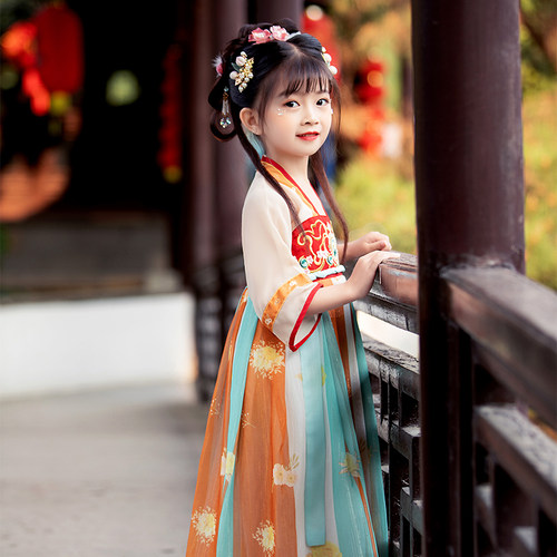 汉服女童夏季2023新款儿童古装中国风唐装襦裙古风超仙春秋连衣裙