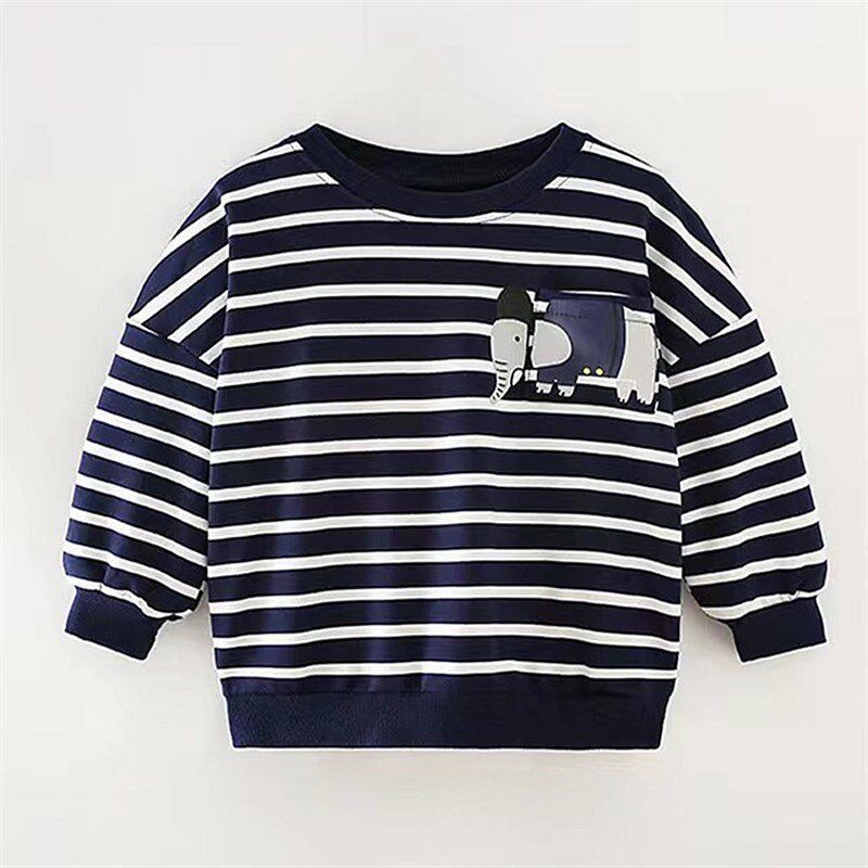 男童宽松套头卫衣宝宝春秋款上衣小童休闲黑色条纹卫衣薄款长袖潮