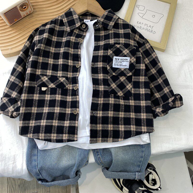 男童衬衫春秋款2024新款儿童长袖衬衣开衫薄款纯棉宝宝上衣潮男孩