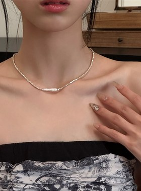 纯银天然淡水珍珠项炼女款轻奢小众碎银子设计感锁骨炼高级感颈炼