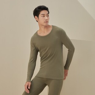秋衣男士纯棉单件上衣简约圆领内搭打底衫青少年加绒加厚保暖内衣