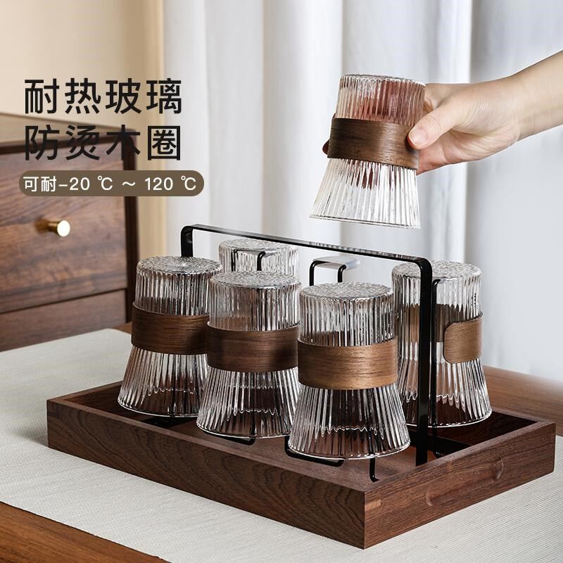 水杯家用套装待客杯子防烫玻璃杯高级感轻奢耐高温高颜值喝水茶杯