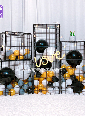 网红店铺装修海洋球铁黑色网格立方体柱泡面小食堂装饰餐厅奶茶店