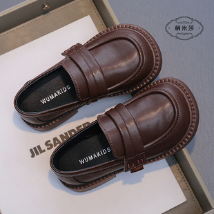 女童鞋儿童小皮鞋2023新款春秋款时尚真皮软底宝宝英伦风单鞋黑色