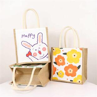 日式便当带手提学生包小巧卡通亚麻袋子女拉链收纳环保袋帆布定制
