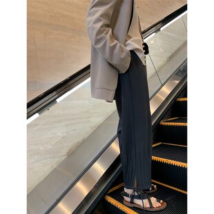 高腰宽松显瘦直筒裤 胖妹妹mm下摆压褶休闲阔腿秋季 200斤 女装 大码