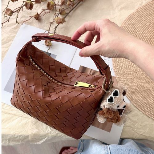 小众复古法式编织包手提便当包美拉德软皮中古腋下包度假枕头包女