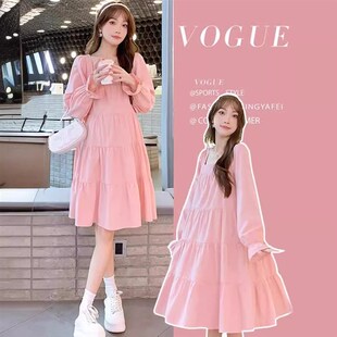 2025孕妇春装连衣裙甜美粉色娃娃裙女装新款春季小个子宽松a字裙