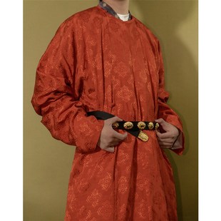 惜物国风 唐制汉服圆领袍传统柿蒂纹人丝亚麻唐圆领接襕圆领袍