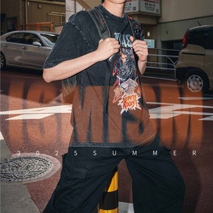 以太假说哲学摇滚T恤做旧潮B流夏季新款男女休闲日常文艺