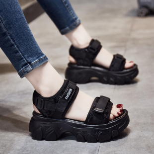 老爹凉鞋女2023年夏季新款时尚厚底沙滩休闲鞋Q子网红高跟软底增