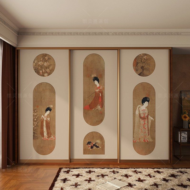 新中式衣柜推拉门贴画国风房间改造衣橱翻L新柜子贴纸加厚自粘壁,家居饰品,软装墙贴,淘宝优惠券,粉丝福利购,淘宝优惠卷
