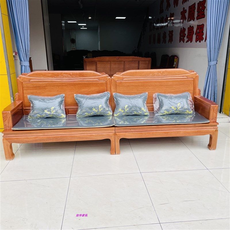 红木沙发菠萝格木新古典沙发实木直B排沙发2.8米新中式长椅四人位,住宅家具,实木沙发,淘宝优惠券,粉丝福利购,淘宝优惠卷