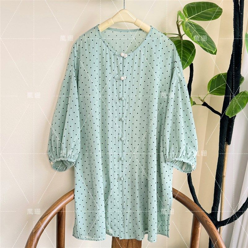 【定制小圆点】夏季薄款透气宽松休闲盘扣中长款衬衫W开衫52408,女装/女士精品,上衣,淘宝优惠券,粉丝福利购,淘宝优惠卷