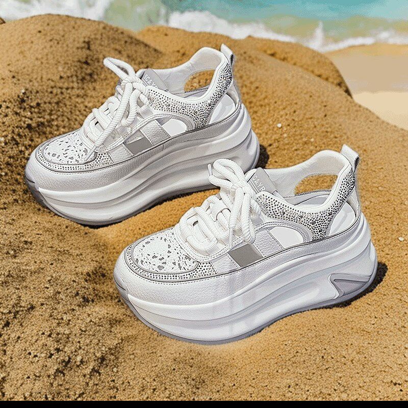 凉鞋女厚底镂空透气运动2025夏季爆J款内增高8CM老爹鞋子女