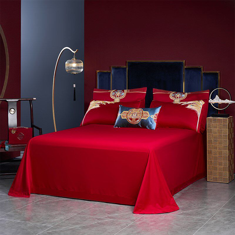 结婚四件套红色被套床单u喜字刺绣被罩新婚庆床上用品陪嫁婚房,床上用品,婚庆床品套件,淘宝优惠券,粉丝福利购,淘宝优惠卷