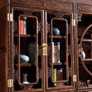 王木匠红木鸡翅木书柜三件书架自由大书橱陈列架实木新