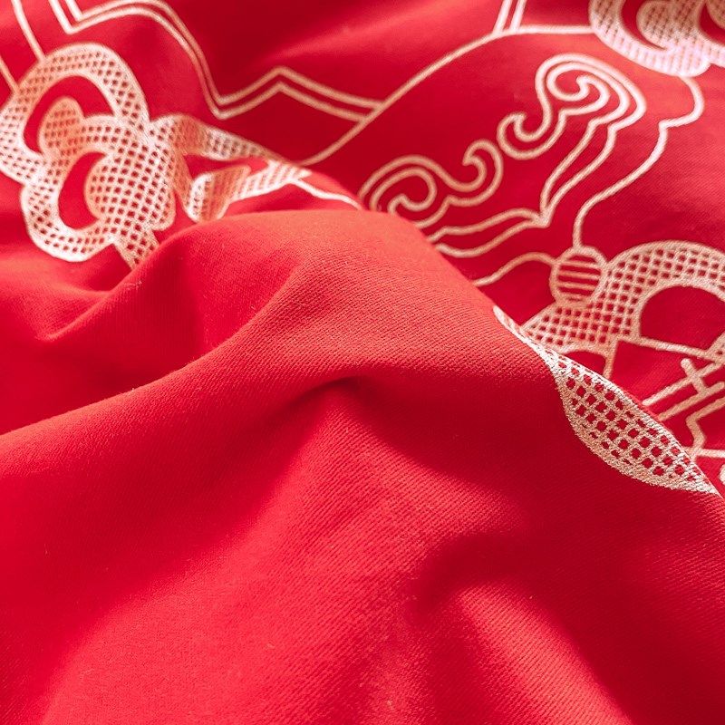 结婚床上用品四件套大红色婚庆床裙全棉结婚印花喜被X圆床2.0m,床上用品,婚庆床品套件,淘宝优惠券,粉丝福利购,淘宝优惠卷