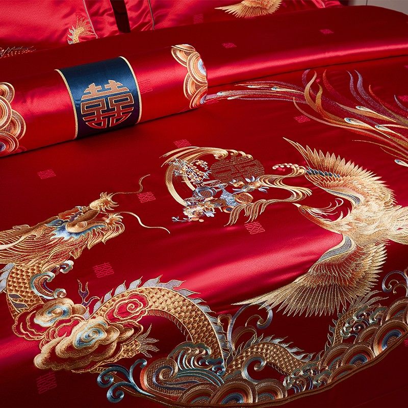 新中式重工刺绣k婚庆陪嫁全棉四件套奢华结婚喜被床上用品,床上用品,婚庆床品套件,淘宝优惠券,粉丝福利购,淘宝优惠卷