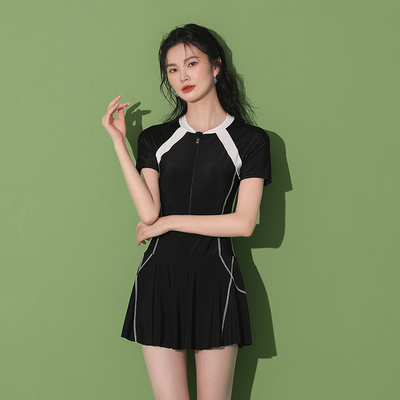 连体保守夏泳衣女显瘦遮肚裙式平角2D023新款学生遮肉运动游泳装