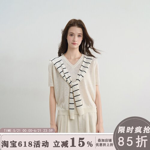 BZXO高级感老钱风针织短袖t恤女夏季新款宽松显瘦透气白搭上衣服