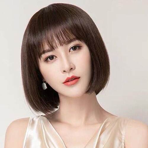 女bobo短直发2023新款 时尚蓬松齐斜浏海修脸逼真自然全头套假发
