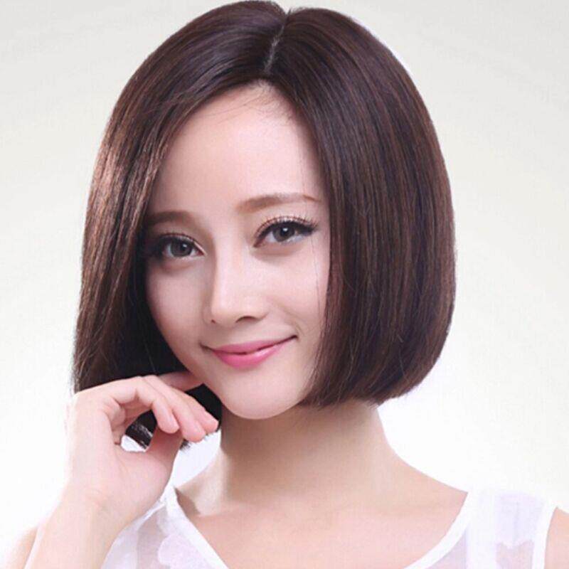 韩国圆脸假发女短发偏分短直发Bobo头蓬松自然无刘海扣子网短直发