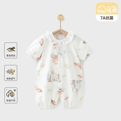 婴儿连体衣夏季薄款纯棉新生儿衣服幼儿哈衣女宝宝短袖夏装外出