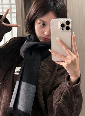 围巾女士冬季2025新款韩版百搭高档纯色送礼双面披肩加厚保暖围脖