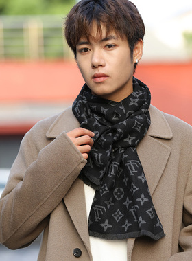 新款秋冬季男士围巾加绒加厚保暖休闲外出情侣高档围脖仿羊绒韩版