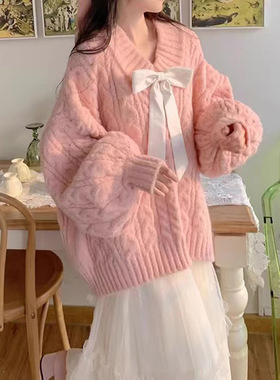 AEV领麻花毛衣女韩系宽松秋冬装温柔软糯慵懒风针织衫洋气上衣