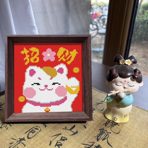 【招财猫】十字绣2026新款线绣带框摆台可爱小猫治愈手工diy刺绣