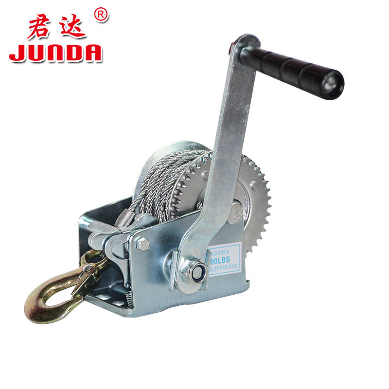 手摇绞盘小型便携卷扬机1200lbs手动绞车600磅钢丝绳手摇绞盘