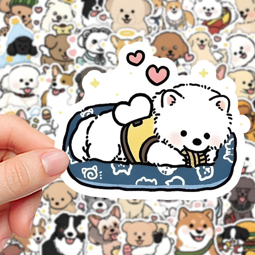 呆萌小狗贴纸ins风可爱卡通笨蛋修狗diy素材行李箱手机壳ipad贴画