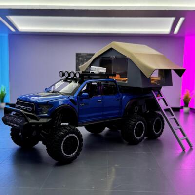 【BW798】车致合金车模1:24猛禽皮卡露营房车带声光回力玩具车音