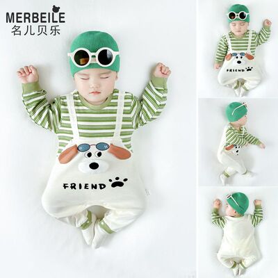 婴儿连体衣四季款纯棉哈衣长袖爬服新生儿宝宝春装睡衣打底衫内衣