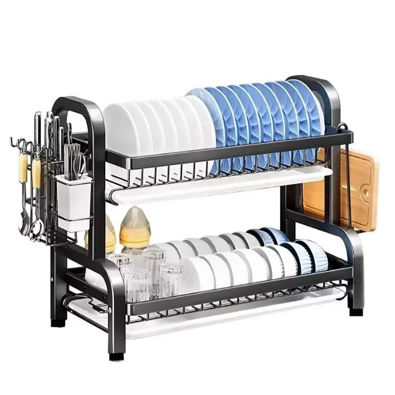 Dish Drying Rakck 2-Tier Compact Kitchen Dish Rack Drainboar