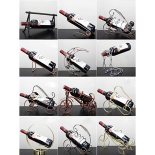 铁艺红酒架摆件酒柜装饰品欧式创意斜放简易红酒瓶架复古红酒车架