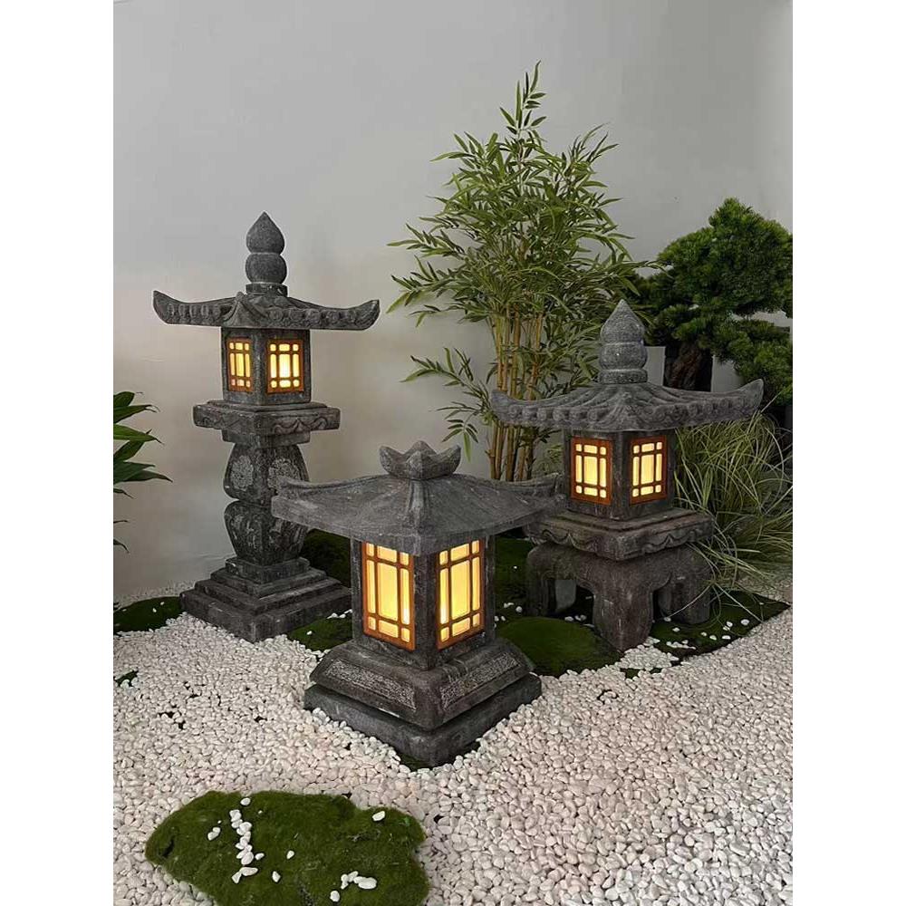 石灯日式庭院石灯笼仿古青石草坪灯户外园林石头灯塔中式石雕摆件