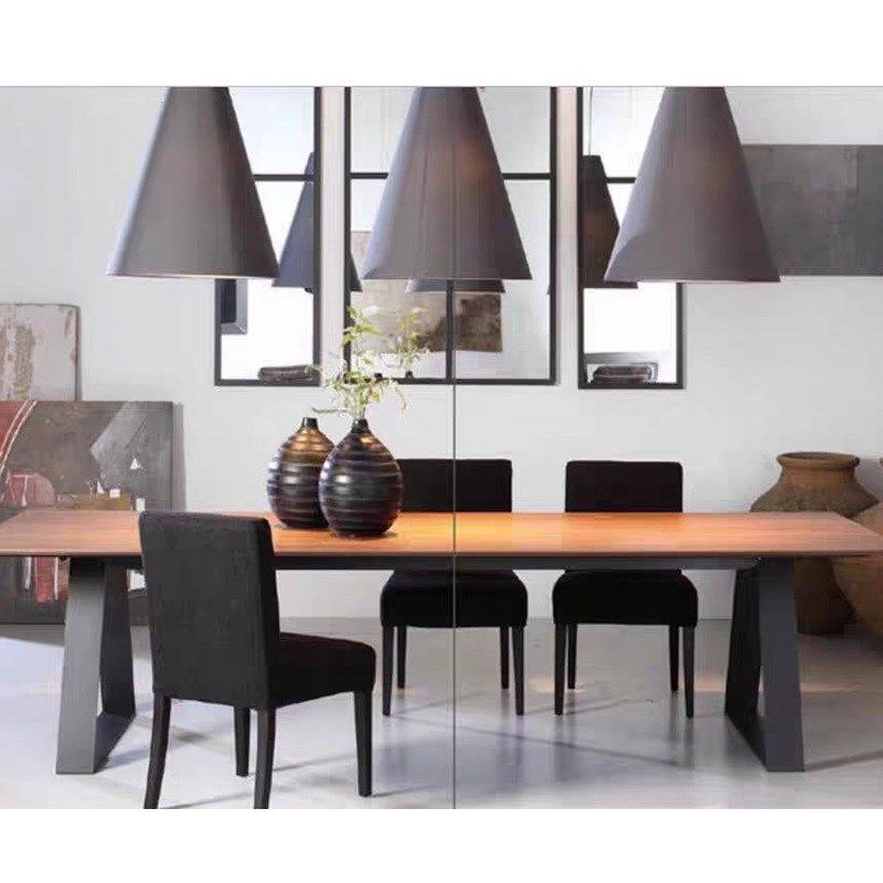 现代简约长条工作台办公室原木大板长桌2米创意复古实木会议桌