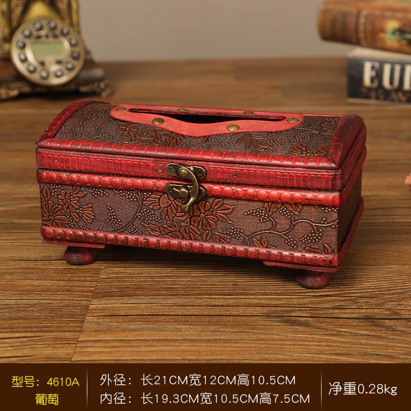 爆款 厂销纸巾盒 复古欧式工艺品纸抽盒 木制创意皮革餐纸盒