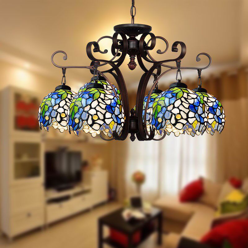 厂家直销 帝凡尼紫藤6头客厅餐厅酒店大堂蓝色唯美装饰开枝吊灯