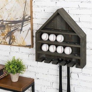 实木壁挂式棒球棍支架美式壁挂棒球收纳架收纳盒木制球类储物架