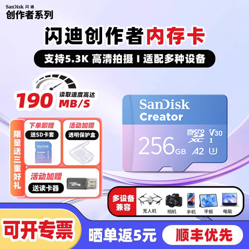 闪迪创作者内存卡128g MicroSD存储卡sandisk256g粉卡大疆action4