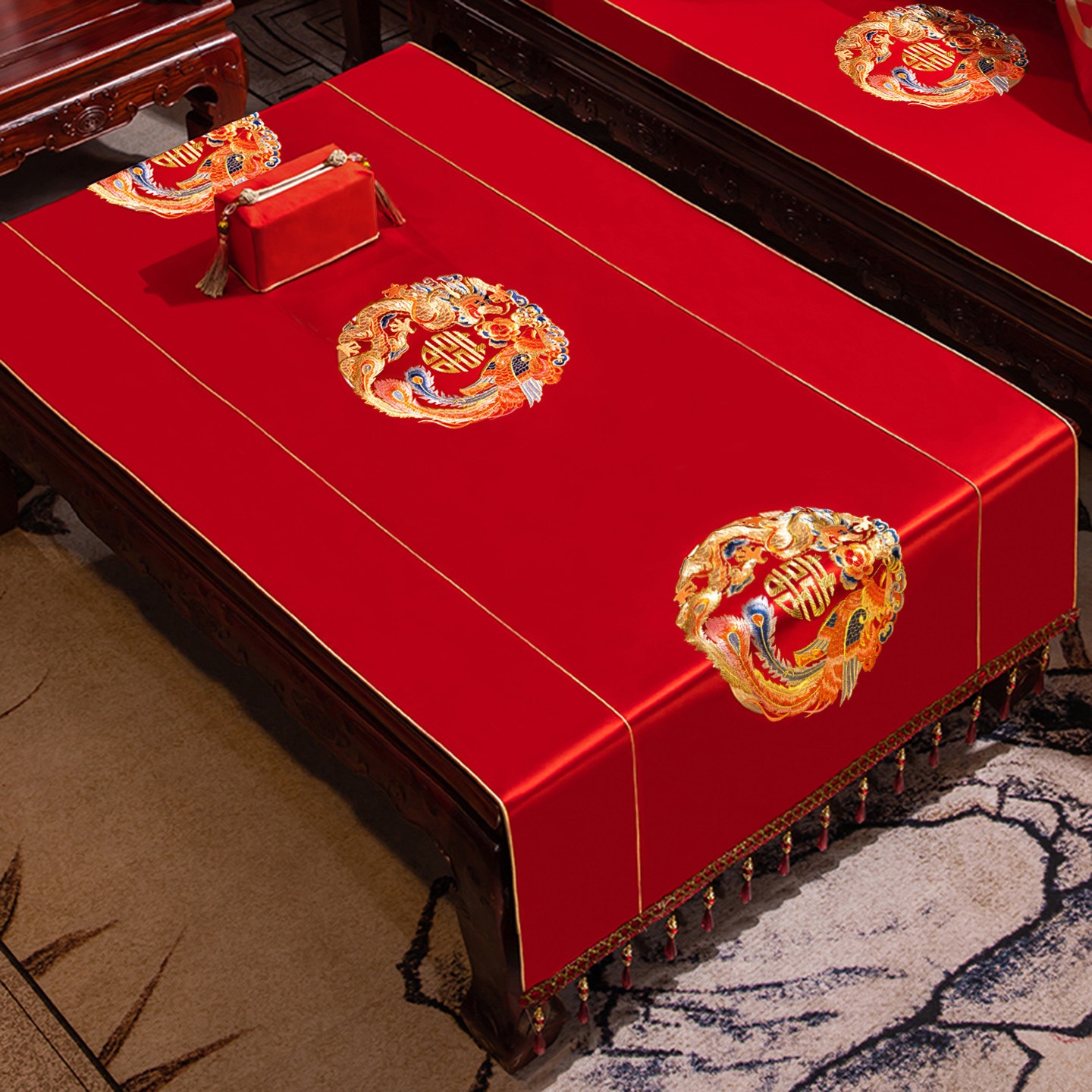 红色结婚桌布茶几盖巾